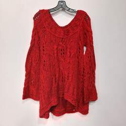 Free People Women's Red Chunky Knit Bell Sleeve Sweater Size S NWT
