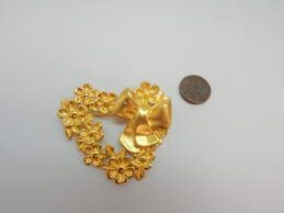 Vintage Givenchy Brushed Gold Tone Open Heart Flower & Bow Brooch 32.9g alternative image