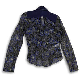 Womens Blue Denim Floral Long Sleeve Button Front Jacket Size 6 alternative image