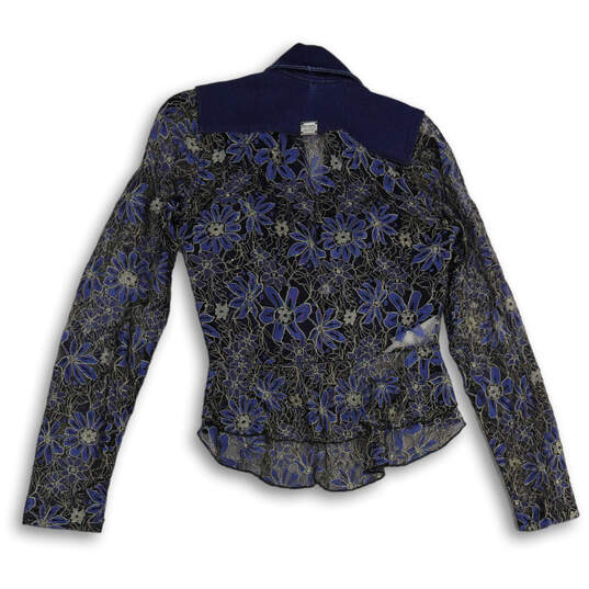 Womens Blue Denim Floral Long Sleeve Button Front Jacket Size 6 image number 2