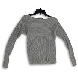 Womens Gray Boat Neck Long Sleeve Knitted Pullover Sweater Size S