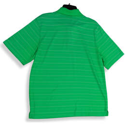 Mens Green White Striped Short Sleeve Collared Golf Polo Shirt Size Large alternative image