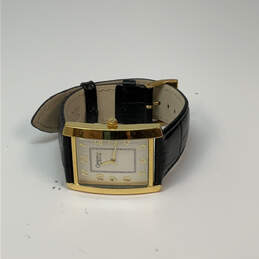 Designer Carvelle Bulova Gold-Tone Black Leather Strap Analog Wristwatch alternative image