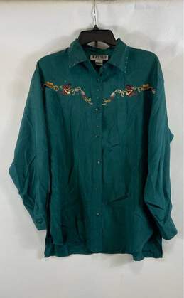 Vintage Wanted Womens Blue Silk Rhinestone Western Button-Up Shirt Size Small