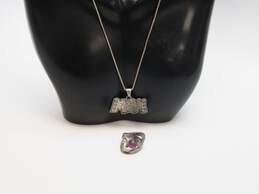 Taxco & Mexican Artisan 925 Sterling Silver MOM Pendant Necklace & Amethyst Ring 14.0g