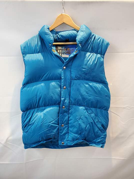 True Religion Fashion for the Senses Blue Full Zip/Button Puffer Vest Size M image number 1