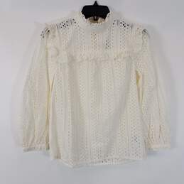 Madewell Women White Mesh Embroidery Blouse Sz 2XS NWT