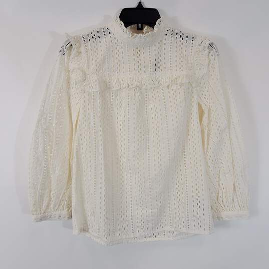 Madewell Women White Mesh Embroidery Blouse Sz 2XS NWT image number 1
