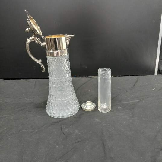 Vintage Crystal Wine Carafe w/Silver Plated Pitcher Spout image number 2