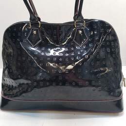 Arcadia Black Patent Leather Embossed Domed Zip Satchel Bag