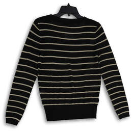 NWT Womens Black Gold Striped Knitted V-Neck Pullover Sweater Size S alternative image