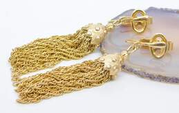 VNTG Crown Trifari Gold Tone Clip-On Chain Tassel Drop Dangle Earrings 12.1g alternative image