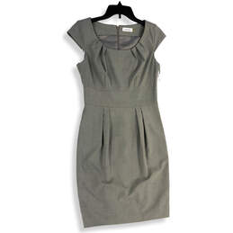 Womens Gray Pleated Cap Sleeve Back Zip Knee Length Sheath Dress Size 4