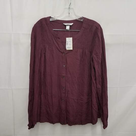 NWT Christopher & Banks WM's 100% Rayon Wine Color Blouse Size L image number 1