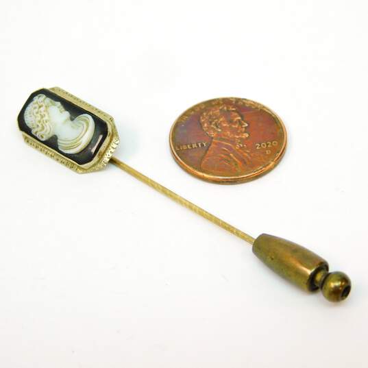 VNTG 14K Yellow Gold Carved Cameo Stick Pin 2.2g image number 5