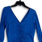 Womens Blue V-Neck Long Sleeve Ruched Knee Length Fit and Flare Dress Sz 12 image number 4