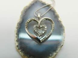 14K White Gold Diamond Accent Double Heart Pendant Necklace 3.6g alternative image