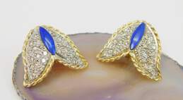 14K Yellow Gold 1.46 CTTW Diamond & Lapis Artisan Omega Back Earrings 7.6g