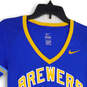 Womens Blue Yellow Milwaukee Brewers MLB Pullover Jersey Size Medium image number 2