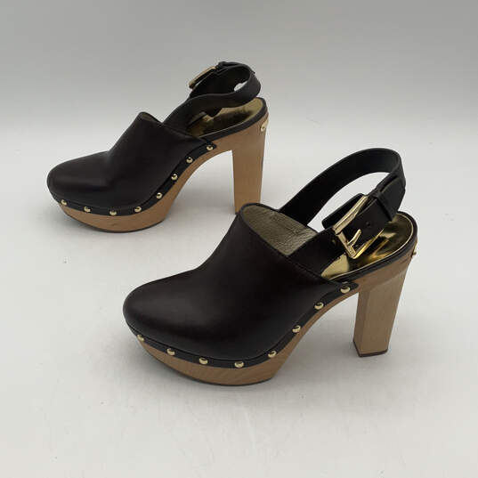 Womens Beatrice Black Leather Round Toe Platform Slingback Mule Heels Size 7.5 image number 3