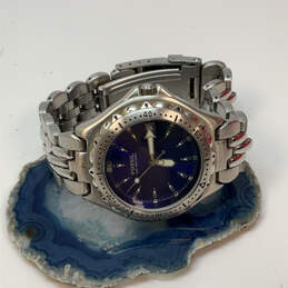 Designer Fossil Blue Silver-Tone Stainless Steel Round Analog Wristwatch