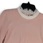 Womens Pink Floral Lace Peter Pan Collar Tight-Knit Pullover Sweater Size M image number 3