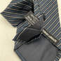 Mens Blue Striped Silk Four-In-Hand Adjustable Formal Pointed Neck Tie image number 4
