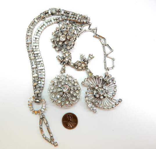 Vintage Icy Rhinestone Statement Necklaces Brooches & Earrings 77.3g image number 2
