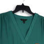 Womens Green V-Neck Short Sleeve Pullover Blouse Top Size Medium image number 1