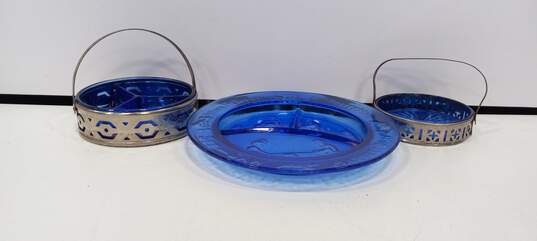 Bundle of 3 Assorted Blue Glass Plates image number 1
