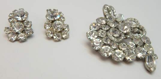 VNTG Weiss Icy Clear Rhinestone Statement Brooch w/Earrings 39.2g image number 1