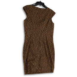 Womens Brown Space Dye Cap Sleeve Back Zip Knee Length Sheath Dress Size 12 alternative image