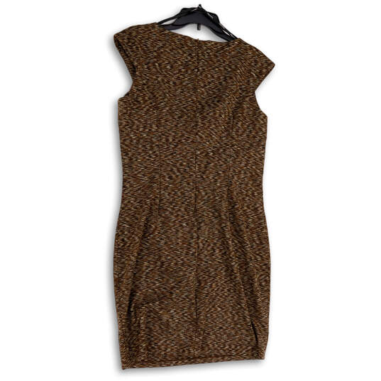 Womens Brown Space Dye Cap Sleeve Back Zip Knee Length Sheath Dress Size 12 image number 2