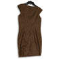 Womens Brown Space Dye Cap Sleeve Back Zip Knee Length Sheath Dress Size 12 image number 2