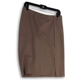 Womens Brown Flat Front Side Slit Pull-On Straight & Pencil Skirt Size L