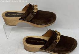 Tory Burch Womens Brown Leather Round Toe Slip-On Clog Sandals Size 7.5M