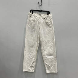 Womens White Denim Light Wash Pocket Stretch Straight Leg Jeans Size 31
