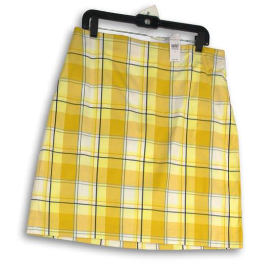 NWT Womens Yellow Plaid Flat Front Back Zip Short Mini Skirt Size 12 image number 1