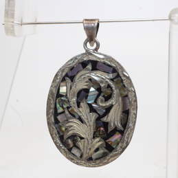 Artisan Signed Sterling Silver Pendant with Abalone Shell Fragments alternative image