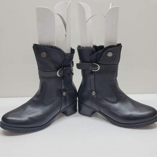 Collections Black Leather/Shearling Lined Buckle Boots Side Zip Women's Size 41 image number 3
