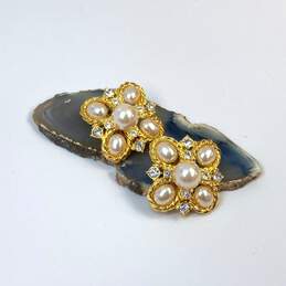 Designer Joan Rivers Gold-Tone Faux Pearl Filigree Design Clip Earrings