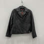 Womens Black Long Sleeve Pockets  Button Front Leather Jacket Size Large image number 1