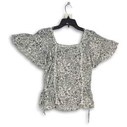 Lucky Brand Womens Gray White Floral Square Neck Short Sleeve Blouse Top Size S alternative image