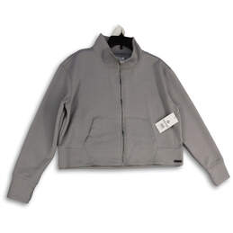 NWT Womens Gray Long Sleeve Kangaroo Pocket Full-Zip Jacket Size Large