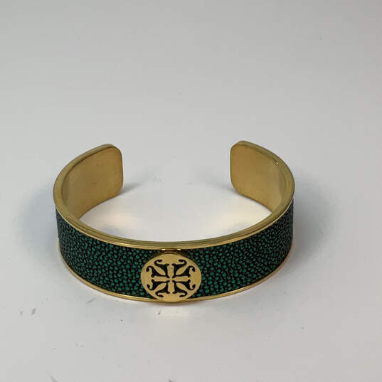 Designer Rustic Gold-Tone Green Rhinestone Fashionable Cuff Bracelet image number 1