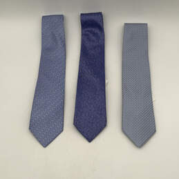 NWT Mens Blue Geometric Silk Adjustable Designer Neckties Lot Of 3