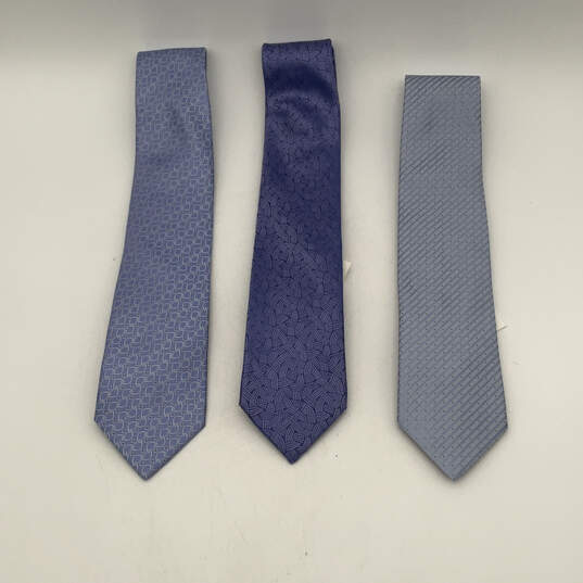 NWT Mens Blue Geometric Silk Adjustable Designer Neckties Lot Of 3 image number 1