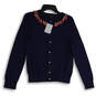 NWT Womens Navy Blue Beaded Button Front Cardigan Sweater Size M/P 10-12 image number 1