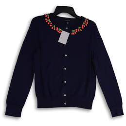 NWT Womens Navy Blue Beaded Button Front Cardigan Sweater Size M/P 10-12