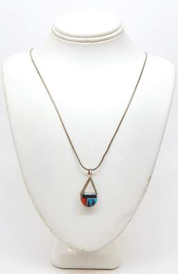 Cleo Kallestewa Zuni 925 Turquoise Spiny Oyster Shell & Onyx Pendant Necklace